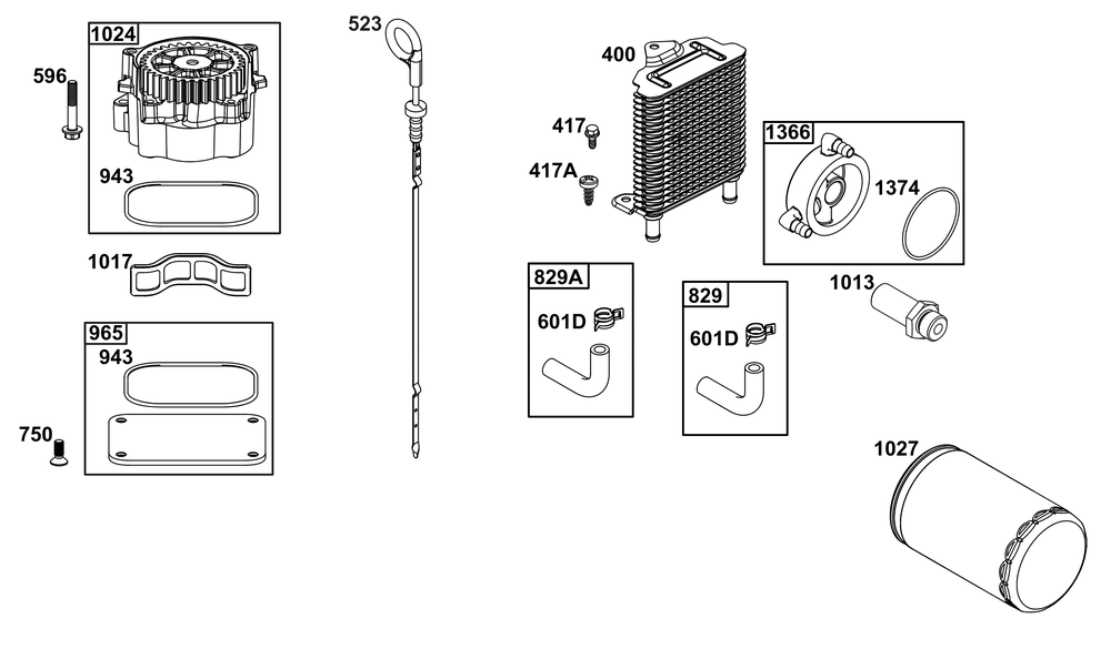 Lubrication Group Diagram and Parts List for 61G977-0004-J1 400000 - 699999 Briggs and Stratton Engine